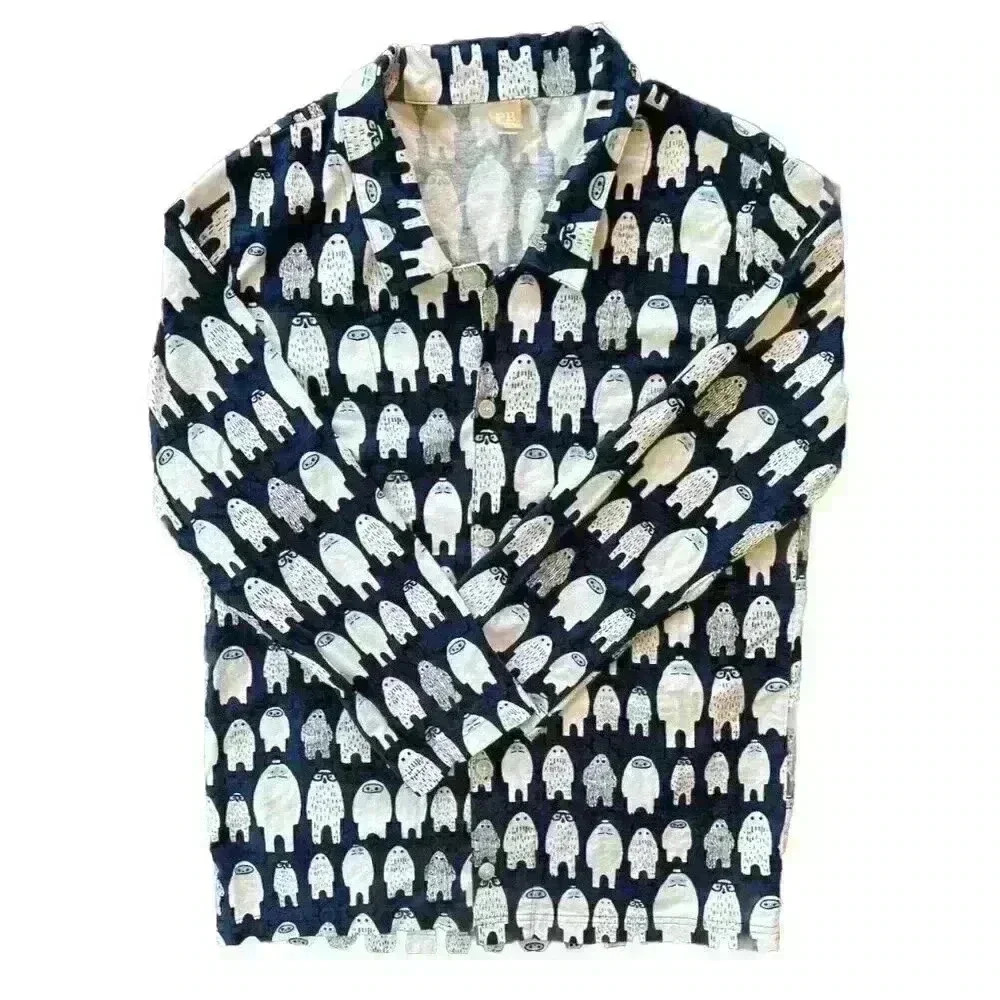 POTTERY BARN TEEN Flannel Pajama Button Shirt Abominably Awesome Yeti Size Large
